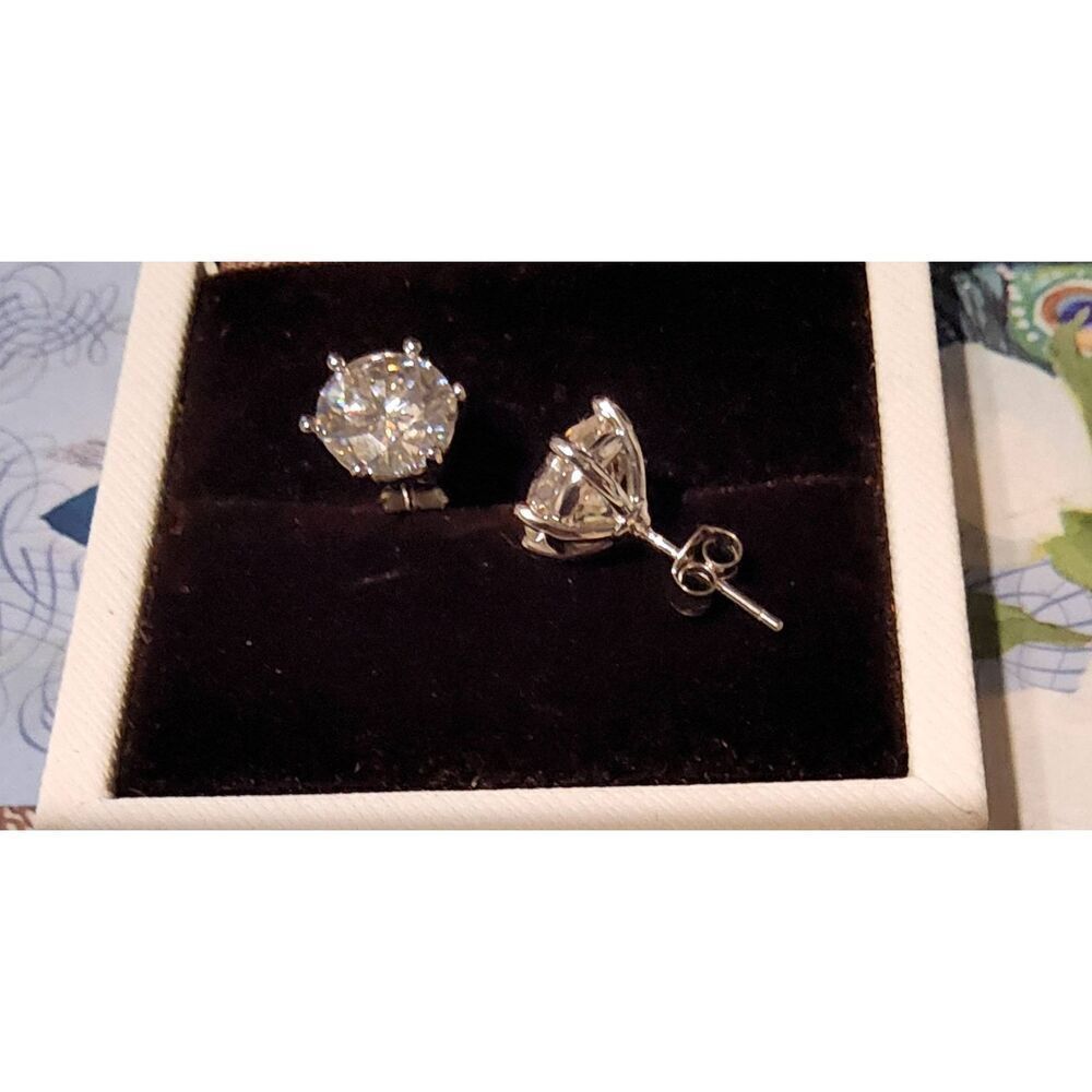 CERTIFIED NEW Genuine Moissanite Diamond 6 Ct. Round Cut Six Prong Stud Earrings